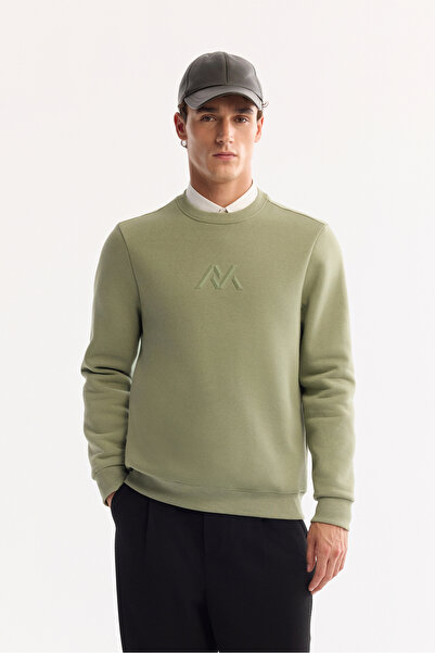 Avva Men's Green Crew Neck Cotton Embossed Printed Regular Fit Sweatshirt A52...