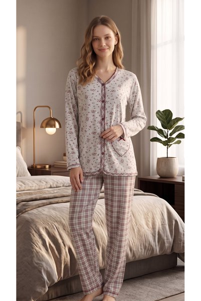 Evia Angelique 100% Cotton Long Sleeve Button-Down Women's Pajama Set 21520