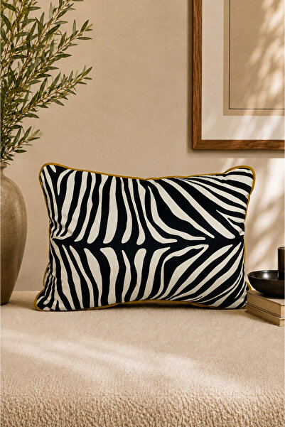 ASDİVA Zebra Pattern Yellow Piping Decorative Throw Pillow Cover 40X60