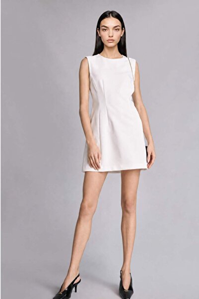 DeFacto Crew Neck Sleeveless Ecru Mini Dress H5965Ax26Sm