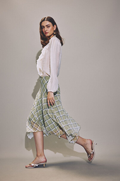 DeFacto A-Line Checkered Regular Waist Tulle Midi Skirt I2489Ax26Au