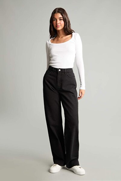 DeFacto 100% Cotton 90's Wide Leg High Waist Jean Trousers E9125Ax25Au