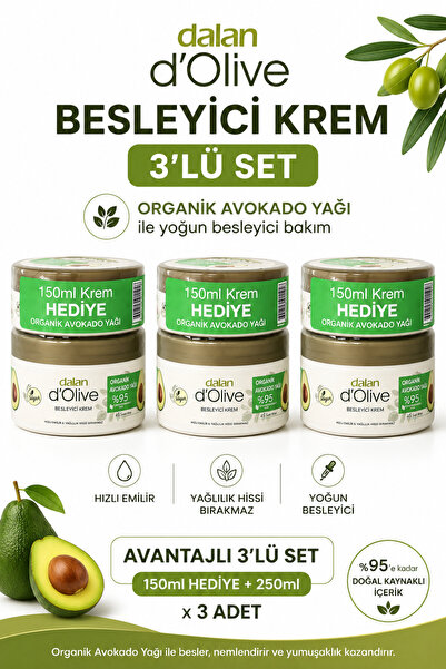 Dalan D'Olive Nourishing Organic Avocado Oil Cream 250 ml + 150 ml Gift 3 Pieces