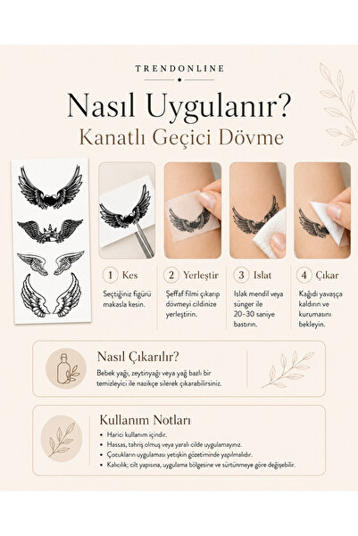 Queentrend Trendonline Melek Kanatları Geçici Vücut Dövmesi