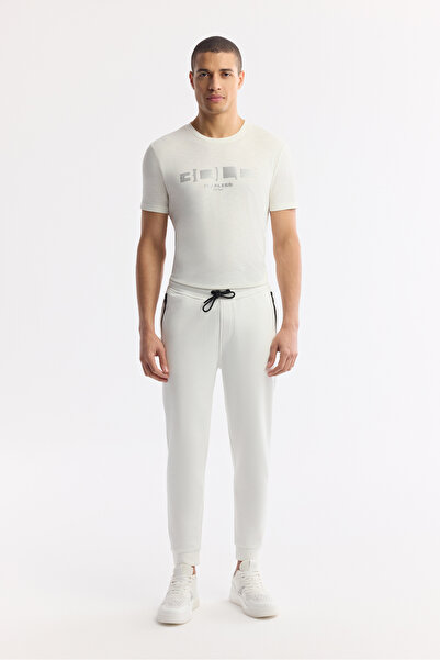 Avva Men's White Elastic Waist Lace-Up Bi-Stretch Regular Fit Sweatpants B003400