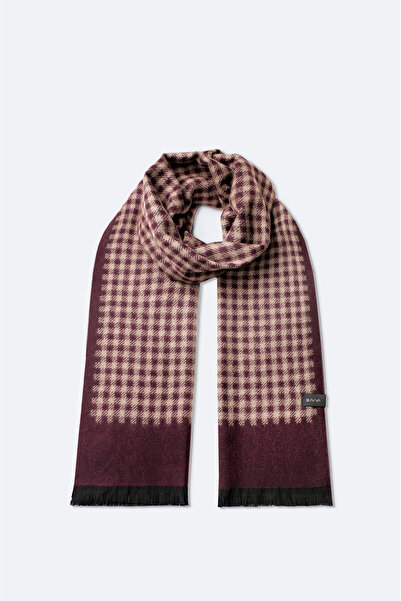 Avva Men's Burgundy Viscose Blend Tassel Patterned Shawl A42Y9407