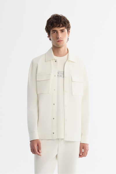 Avva Men's White Classic Collar Cotton Jersey Comfort Fit Shirt Jacket A42Y2092
