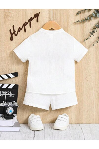Bubito Unisex Bebek Çocuk %100 Pamuklu Müslin Cepli 2'li Yazlık Şortlu Takım - Beyaz