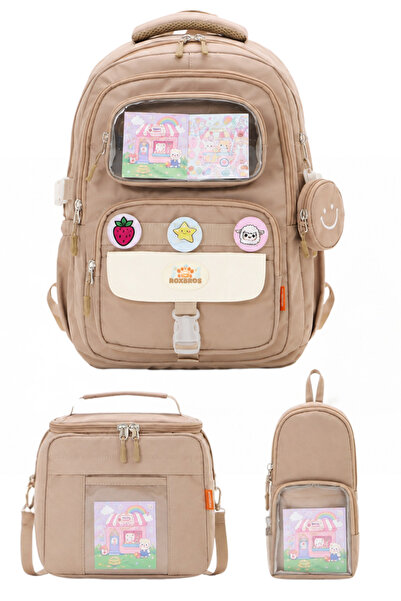 Roxbros Kawaii 3-Piece Primary School School Bag Set Beige Girls' Lunch Box a...