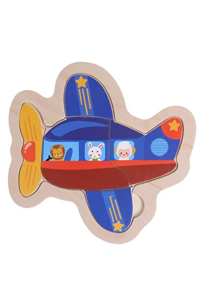 BAMI NETWORK Puzzle lemn avion albastru 4 piese 15x15cm 12+ luni