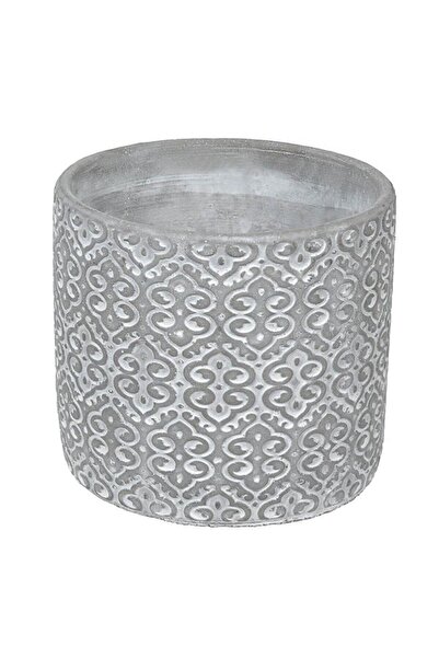 BAMI NETWORK Masca Ghiveci Ciment Rotunda Gri/Alb cu Model Reliefat, 13.5x12....