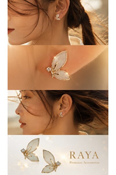 Yıldız Accessory Leaf Pattern Gold Contoured Small Steel Earrings - Modern St...