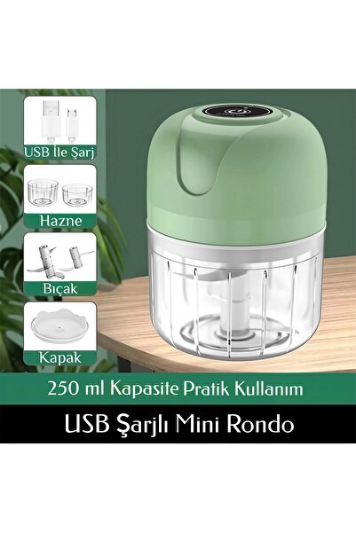 Go İthalat Usb Şarjlı Mini Rondo Doğrayıcı Blender 3 Bıçaklı 250 ml 45W