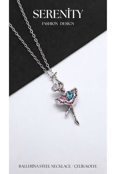 Serenity Colorful Stone Dancing Ballerina Steel Necklace