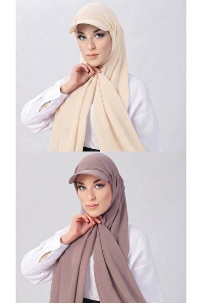 ALDAIYR 2 Pcs Ready-Made Shawl Hijab with Hat and Bonnet Sandy