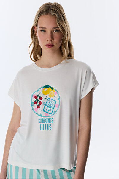Penti Off-White Hailey Food Pattern Short Sleeve T-Shirt Pajama Top