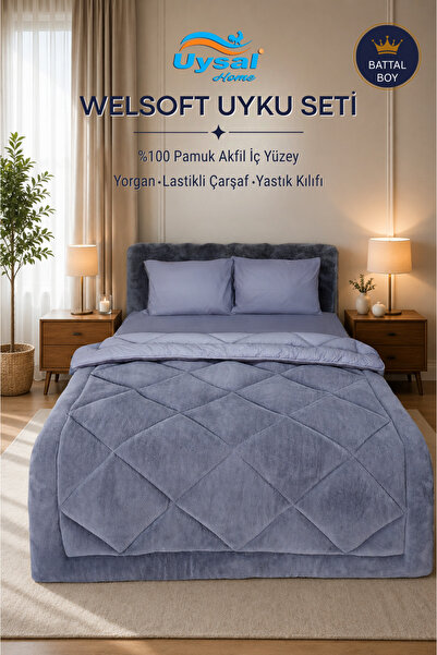 UYSAL WELSOFT AKFİL BATTAL BOY UYKU SETİ 220x240 ANTRASİT