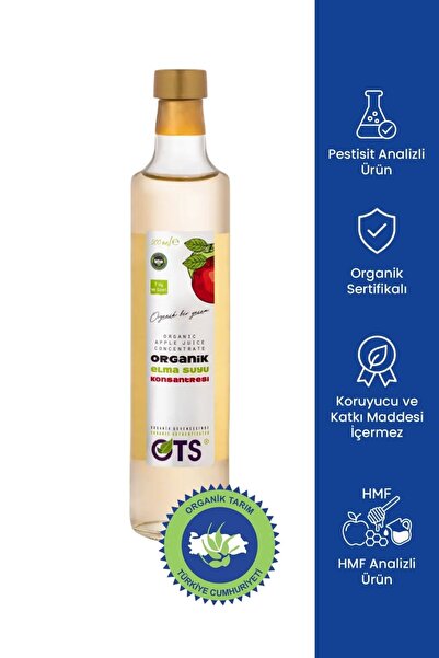OTS Organik Elma Suyu Konsantresi 500 ml (Organik Sertifikalı, Pestisit Anali...