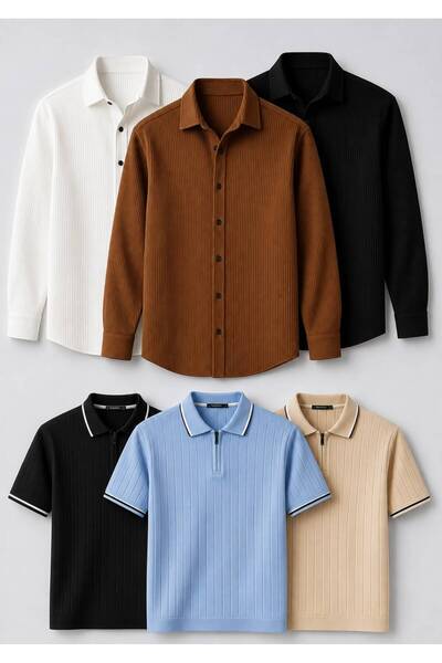 legends butik Erkek Mevsimlik 6’lı Kombin Set – 3’lü Ottoman Gömlek & 3’lü Pa...