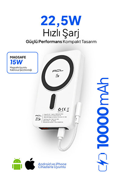 10000 mAh Manyetik Wireless Powerbank MagSafe Uyumlu 15W Kablosuz Şarj