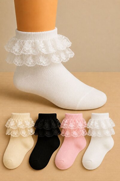 tibo 4 Pairs of Soft Lace Seamless Girls' Socks