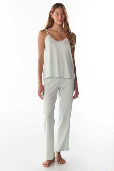 Penti Mint Aurora Polka Dot Patterned Lace Trousers Pajama Set