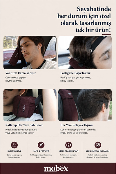 mobex Cama Yapışan Premium Visco Travel and Neck Pillow - with Headphone Gift