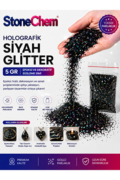 stonechem Holografik Siyah Glitter 5 gr Epoksi ve Dekoratif Süsleme Simi