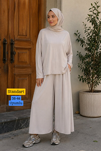 Balenbi Women's Modal Pique Wide Leg Pants Comfortable Fit Two-Piece Hijab Se...