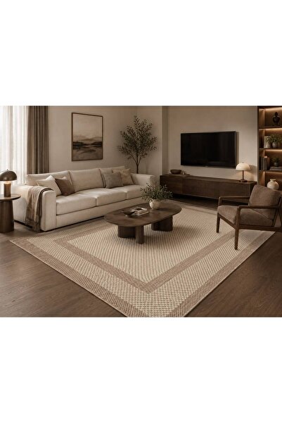 DEKOSET Home Sisal Halı- Krem-Bej Bordürlü Hol Koridor Halısı- Kaymaz Taban- ...