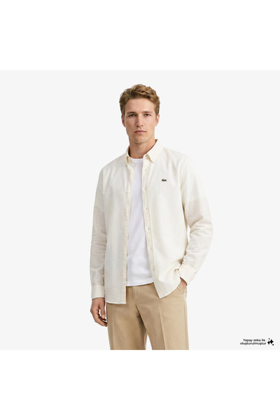 Lacoste Erkek Regular Fit Düğmeli Yaka Krem Gömlek