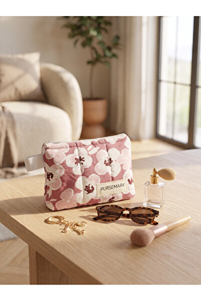 PURSEMARK Pembe Çiçek Desenli El Yapımı Küçük Cüzdan