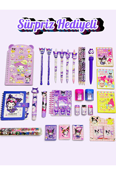 ÖZ OFİS Kawaii Kuromi 30 Parça Mor Temalı Kırtasiye Seti - Okul Hediyelik Dev...