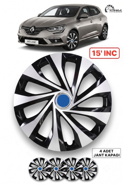 YONGA OTO AKSESUAR RENAULT MEGANE 15 İnç Jant Kapağı 4'lü Set Siyah Gümüş + 4...