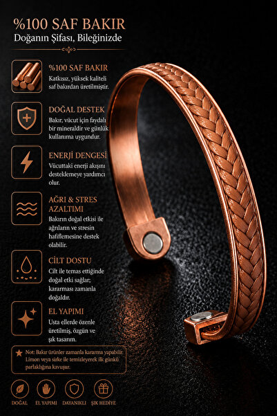 İyyaKee Men's and Women's Copper Bracelet with Leather Weave on Top and Magne...