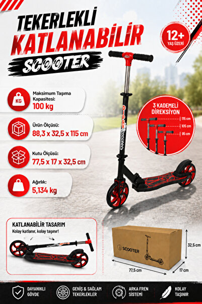 hak-iş oyuncak Dipsy 2 Tekerlekli Katlanabilir Kırmızı Scooter