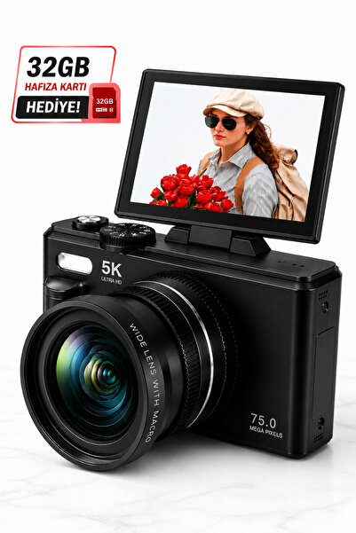 RAYLAX 5K Ultra HD Dijital Fotoğraf Makinesi 75MP 18X Zoom Geniş Açı Makro Le...