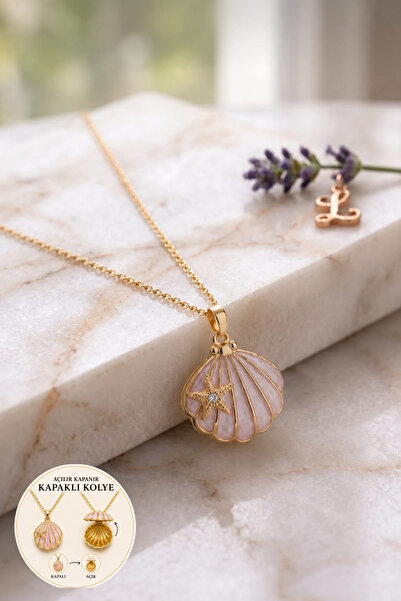 Luviant 316L Çelik Gold İstiridye ve Deniz Yıldızı Detaylı Kapaklı Açık Pembe...