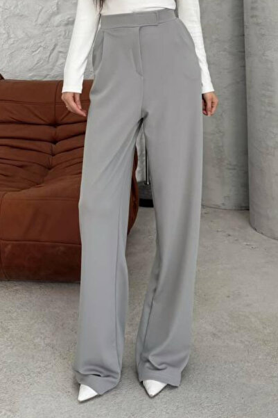 Mogi Butik Women's High Waist Lycra Velcro Palazzo Trousers 3030 Gray