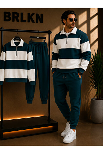 BRLKN SET DE PANTALONI DE ANTRENAMENT UNISEX JUMĂTATE CU FERMOAR BUMBAC 3 fir...