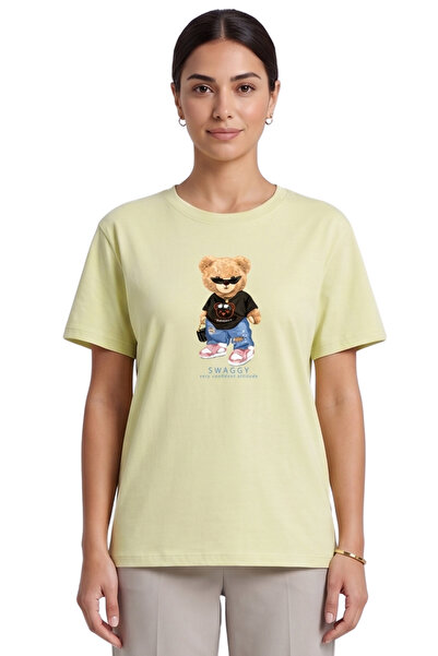 DK DAKSEL Women's Swaggy Teddy Bear Printed Crew Neck Cotton T-Shirt