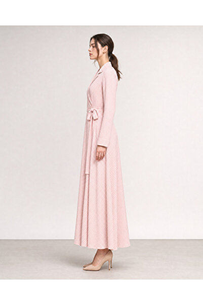 Secdeva Striped Stone Detailed Long Hijab Dress