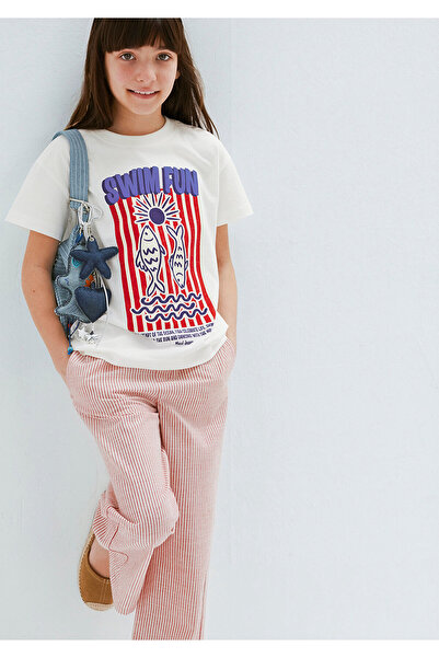 Mavi Swim Fun Printed Ecru T-Shirt Loose Fit / Relaxed Comfortable Cut 761043...
