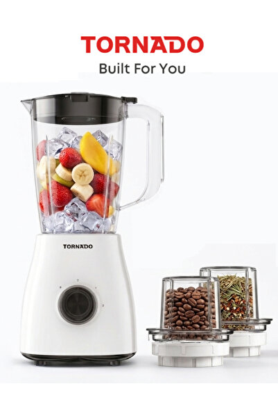 Tornado Blender 1.5L Plastic Jar, 500W, 2 Speeds + Pulse, 2 Mills, White