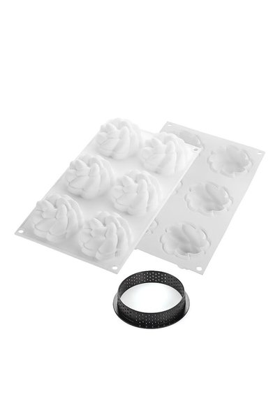 dinckitchen Floral Patterned Perforated Tart Mold Set of 6 Ø80 mm Kit Tarte R...