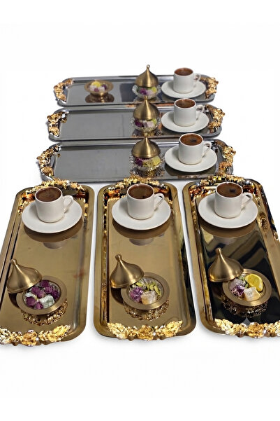 Elzemm store ÇELİK DİKDÖRTGEN 3 ADET GOLD 3 ADET GÜMÜŞ KULPLU SERVİS VE SUNUM...