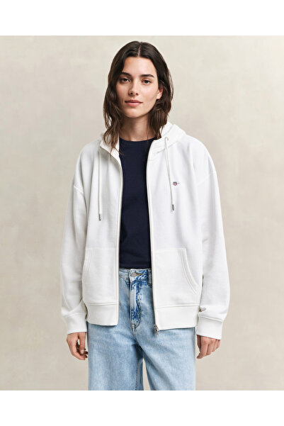 Gant Kadın Beyaz Relaxed Fit Kapüşonlu Sweatshirt