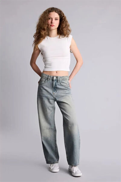 DeFacto 100% pamuk Jeans pantalone sa Visok struk ušicama F7691AX25AU