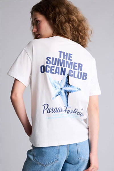 DeFacto 100% Cotton Oversized Back Printed T-Shirt G9005Ax26Sm