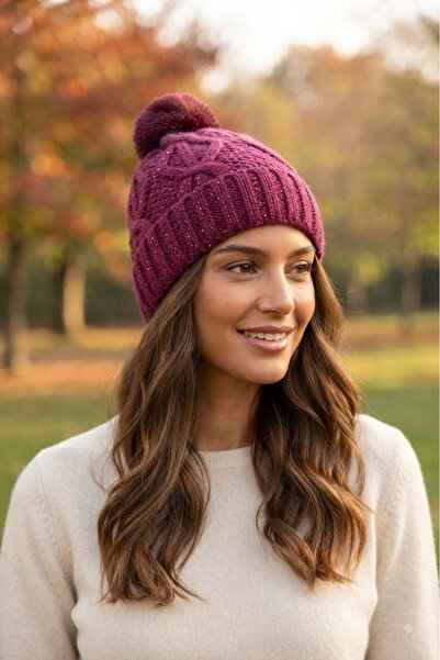 Fonem Women's Pompom Cotton Filay Beanie Fo 2654 Fuchsia Warm Winter Beanie w...
